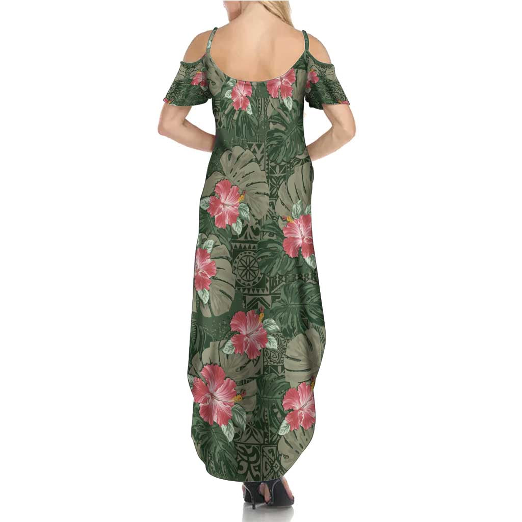 Hawaii Summer Maxi Dress Green Polynesian Monstera Patterns DT05 - Polynesian Pride