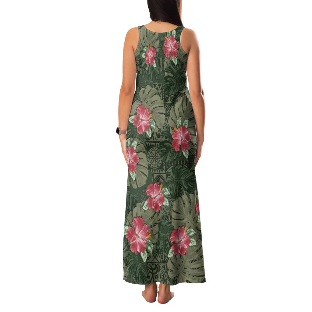 Hawaii Tank Maxi Dress Green Polynesian Monstera Patterns DT05 - Polynesian Pride