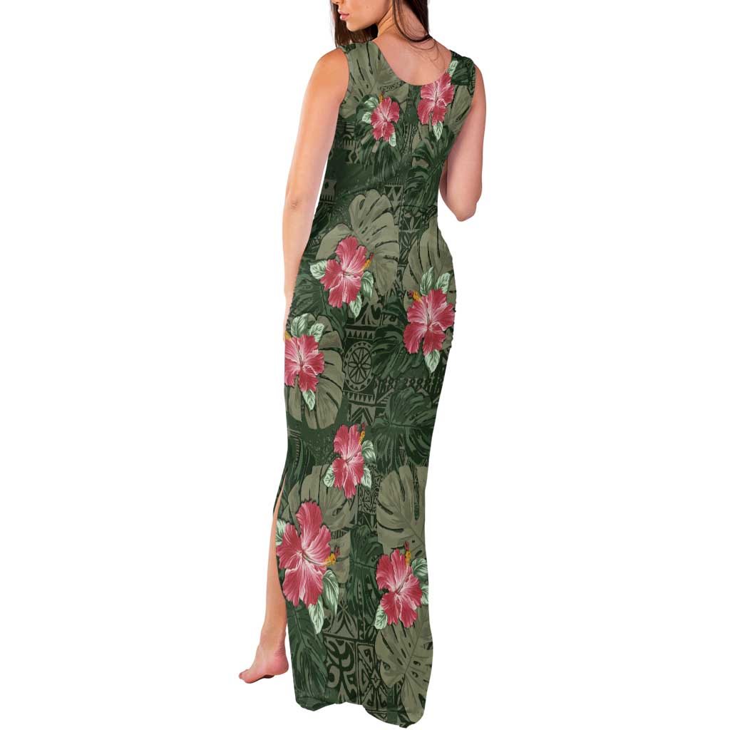 Hawaii Tank Maxi Dress Green Polynesian Monstera Patterns DT05 - Polynesian Pride