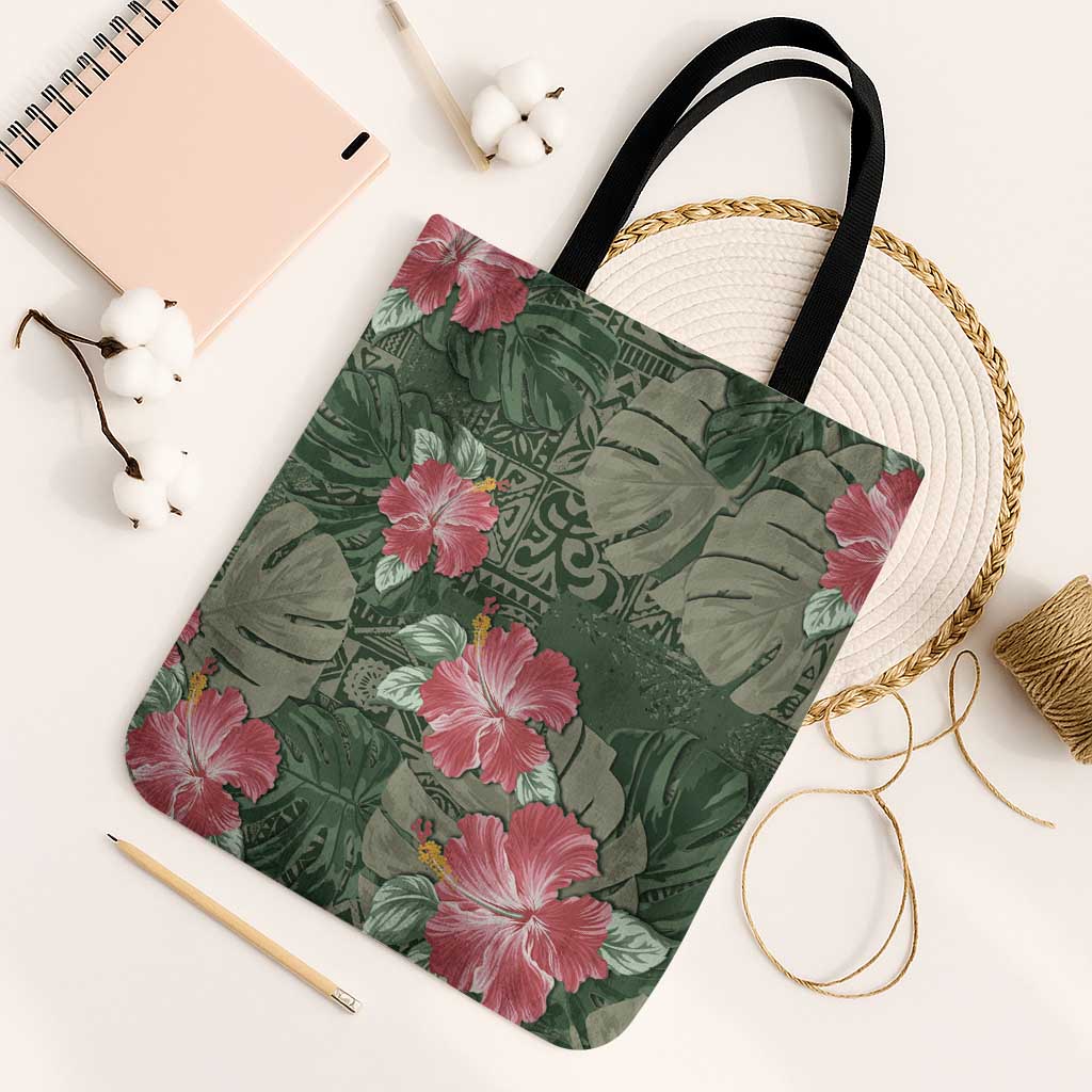 Hawaii Tote Bag Green Polynesian Monstera Patterns DT05 Black Strap One Size Green - Polynesian Pride