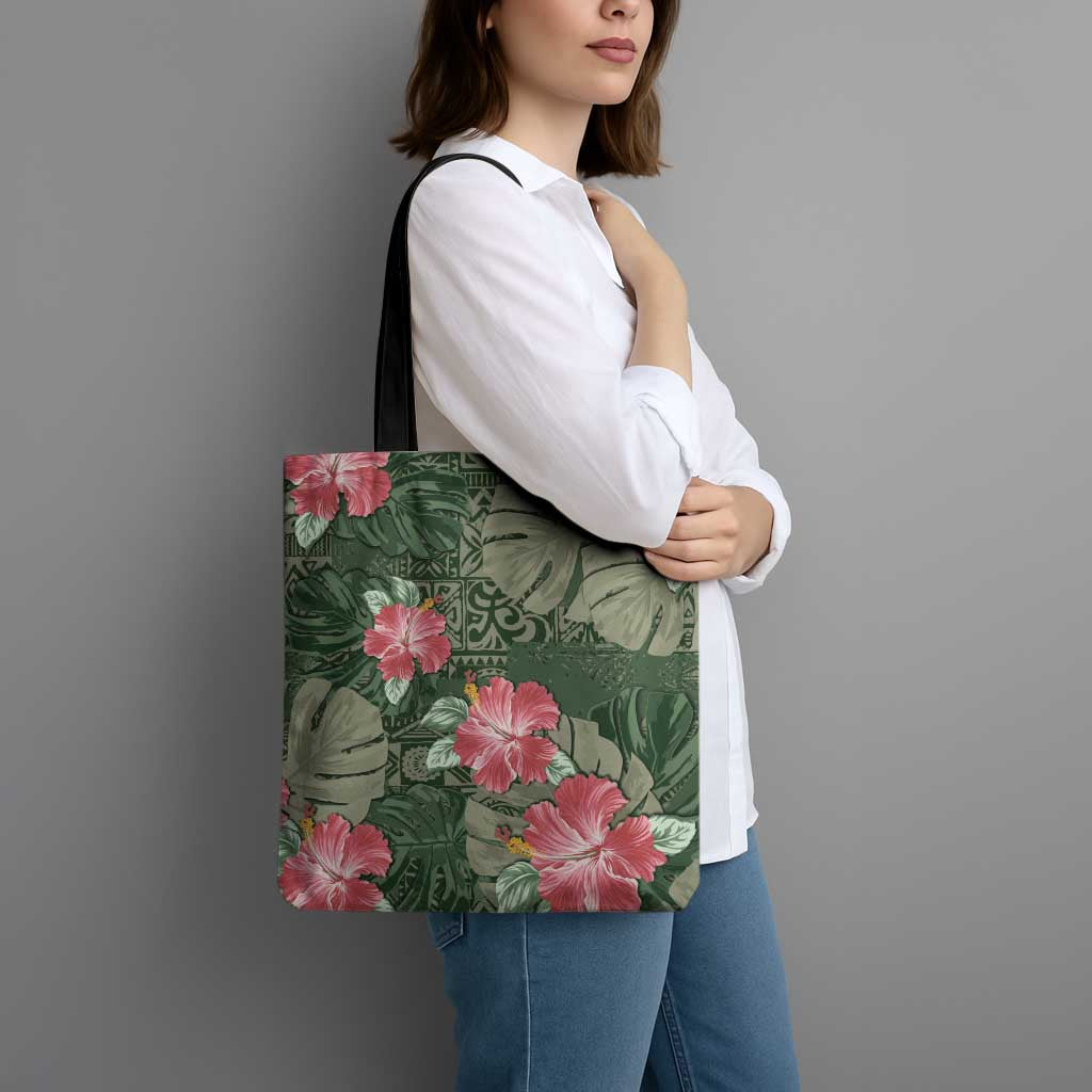 Hawaii Tote Bag Green Polynesian Monstera Patterns DT05 - Polynesian Pride