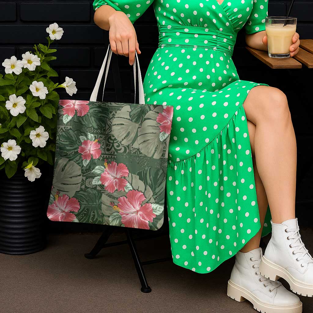 Hawaii Tote Bag Green Polynesian Monstera Patterns DT05 - Polynesian Pride