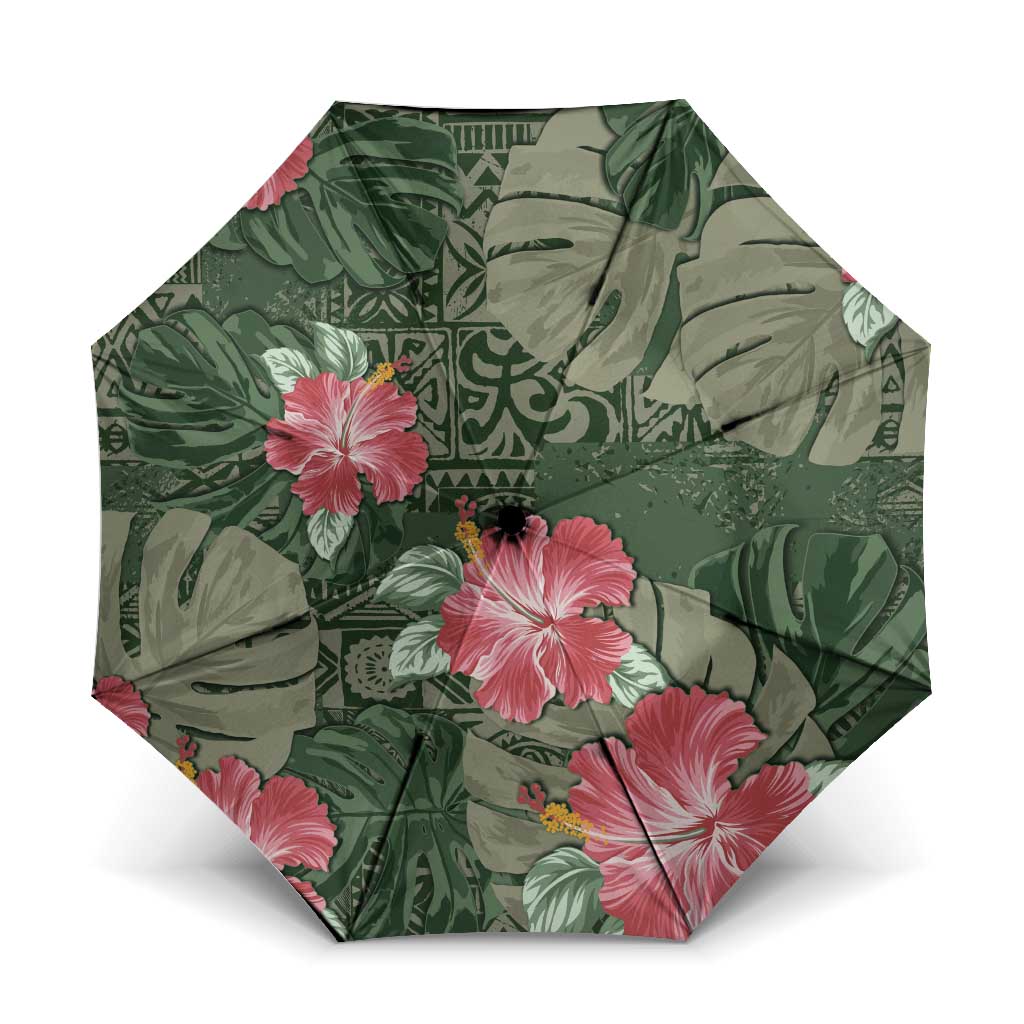 Hawaii Umbrella Green Polynesian Monstera Patterns DT05 One Size Folded 11.42 inch Opened Diameter 37.4 inch Green - Polynesian Pride