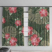 Hawaii Window Curtain Green Polynesian Monstera Patterns DT05 With Hooks Green - Polynesian Pride