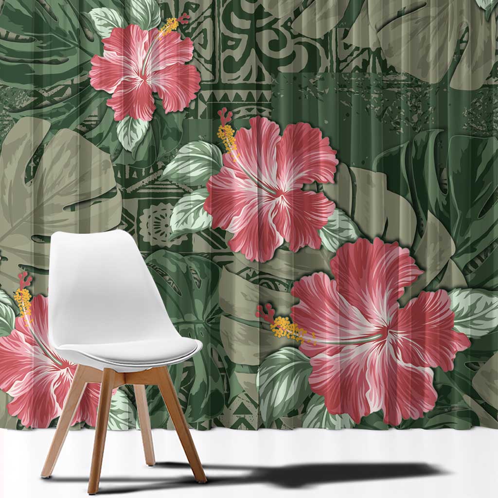 Hawaii Window Curtain Green Polynesian Monstera Patterns DT05 - Polynesian Pride