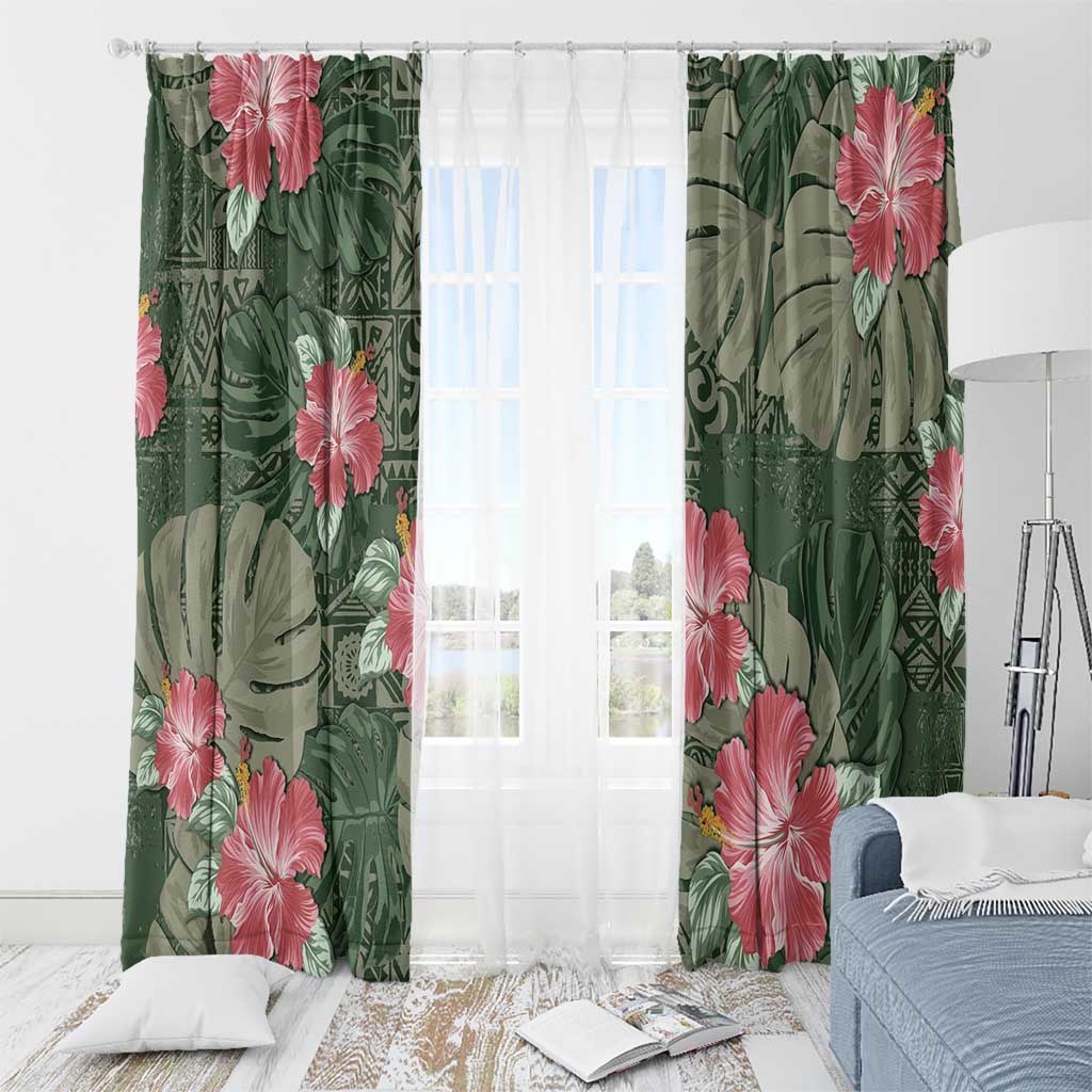 Hawaii Window Curtain Green Polynesian Monstera Patterns DT05 - Polynesian Pride