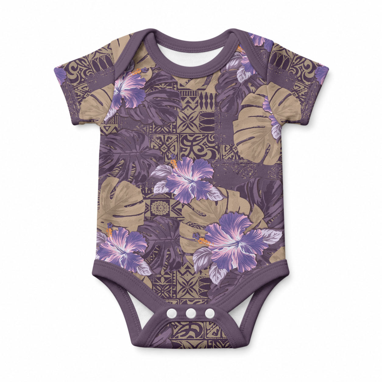 Hawaii Baby Onesie Purple Polynesian Monstera Patterns