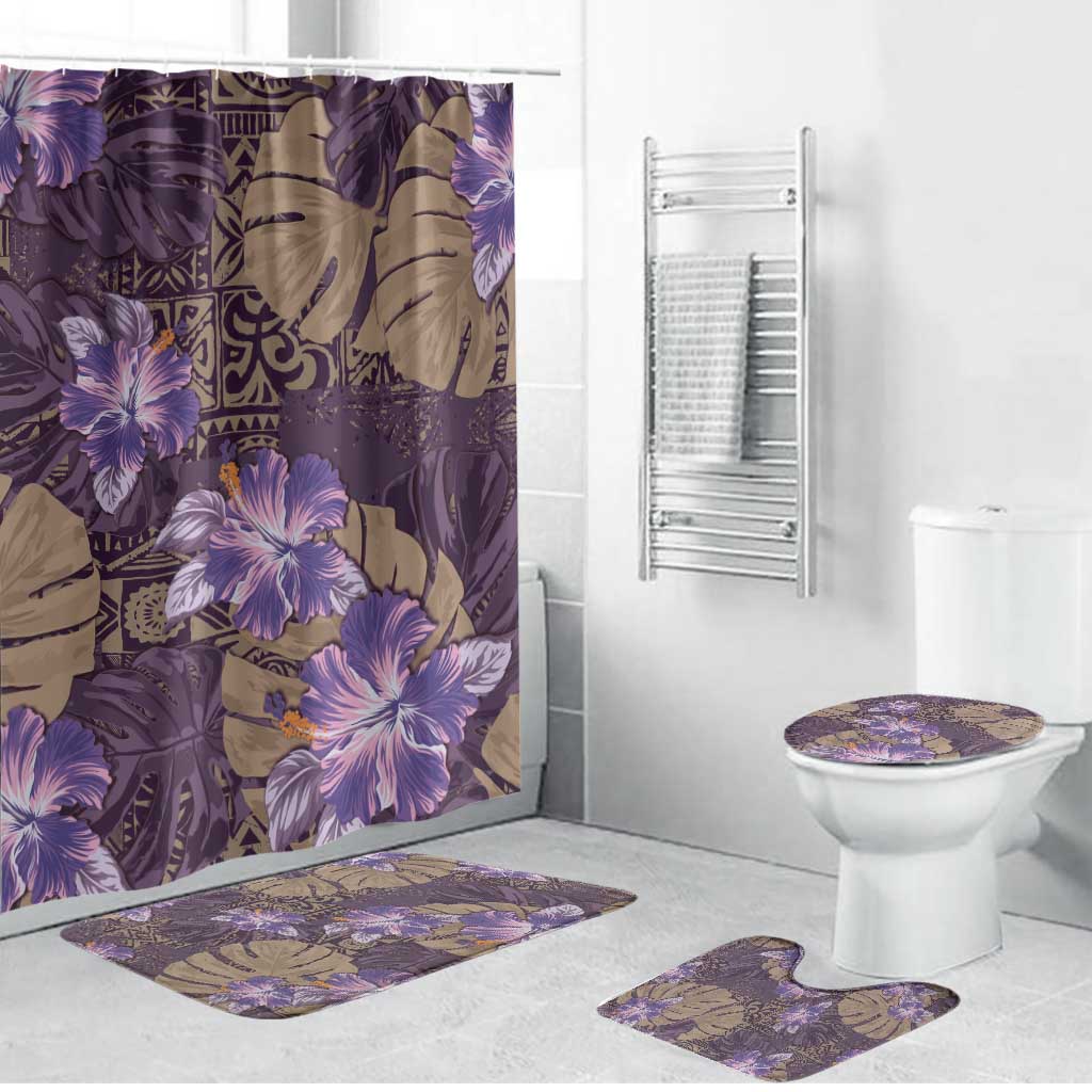 Hawaii Bathroom Set Purple Polynesian Monstera Patterns DT05 Bathroom Set (4 pcs) Purple - Polynesian Pride