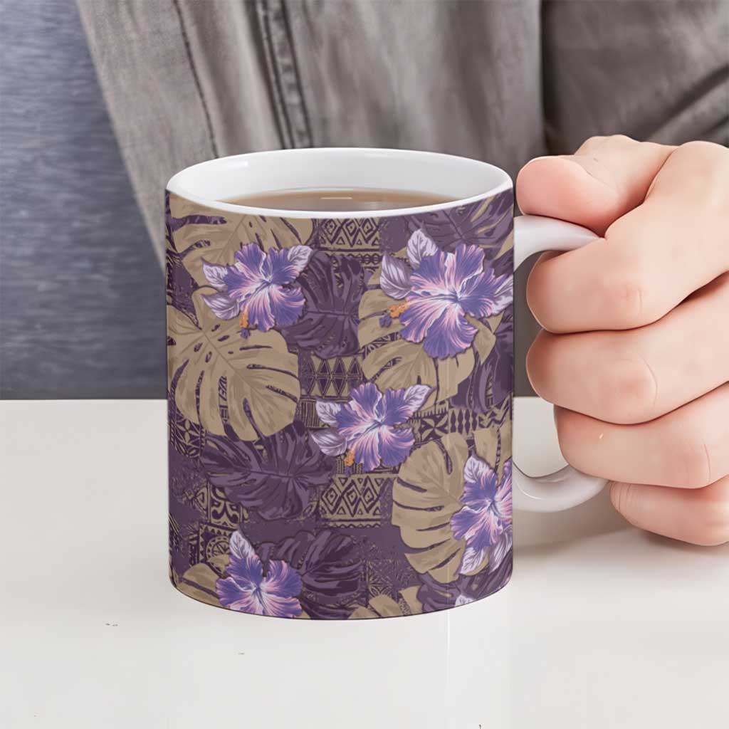 Hawaii Ceramic Mug Purple Polynesian Monstera Patterns DT05 - Polynesian Pride