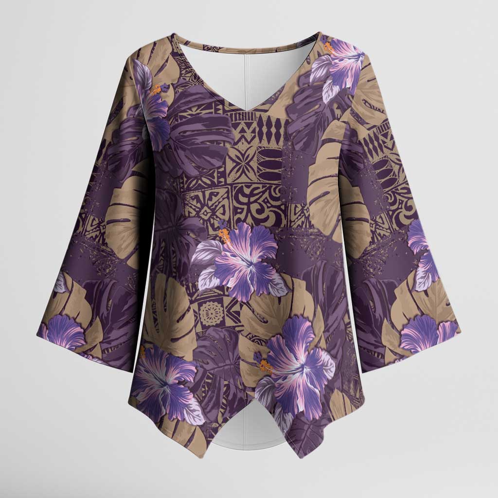 Hawaii Kimono Sleeve Blouse Purple Polynesian Monstera Patterns DT05 Female Purple - Polynesian Pride