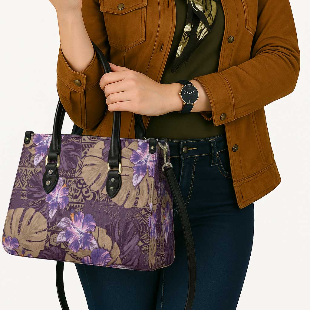 Hawaii Leather Bag Purple Polynesian Monstera Patterns DT05 - Polynesian Pride