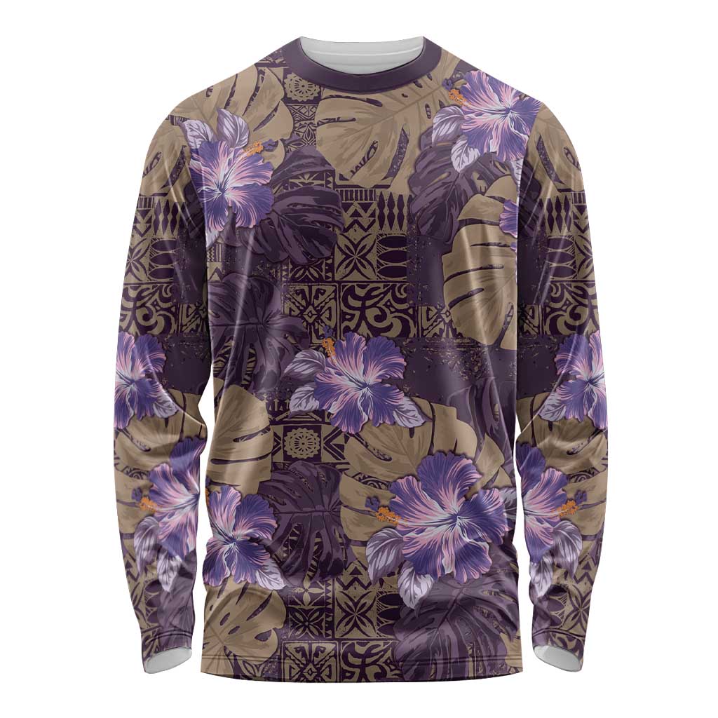 Hawaii Long Sleeve Shirt Purple Polynesian Monstera Patterns DT05 Unisex Purple - Polynesian Pride