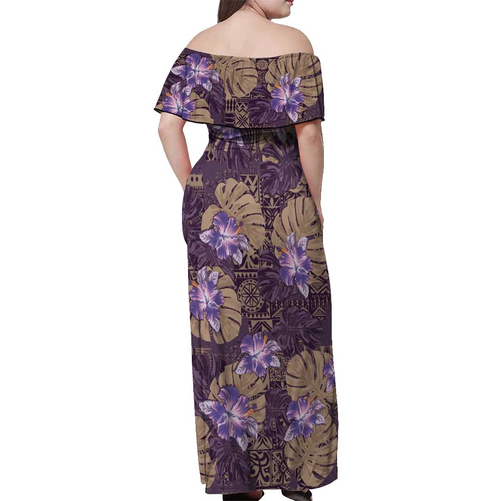 Hawaii Off Shoulder Maxi Dress Purple Polynesian Monstera Patterns DT05 - Polynesian Pride