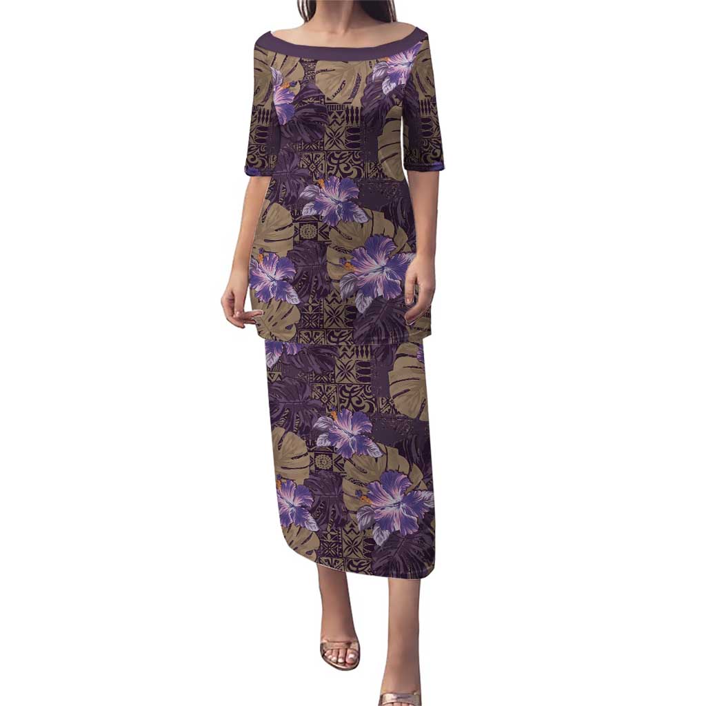 Hawaii Puletasi Purple Polynesian Monstera Patterns DT05 Long Dress Purple - Polynesian Pride