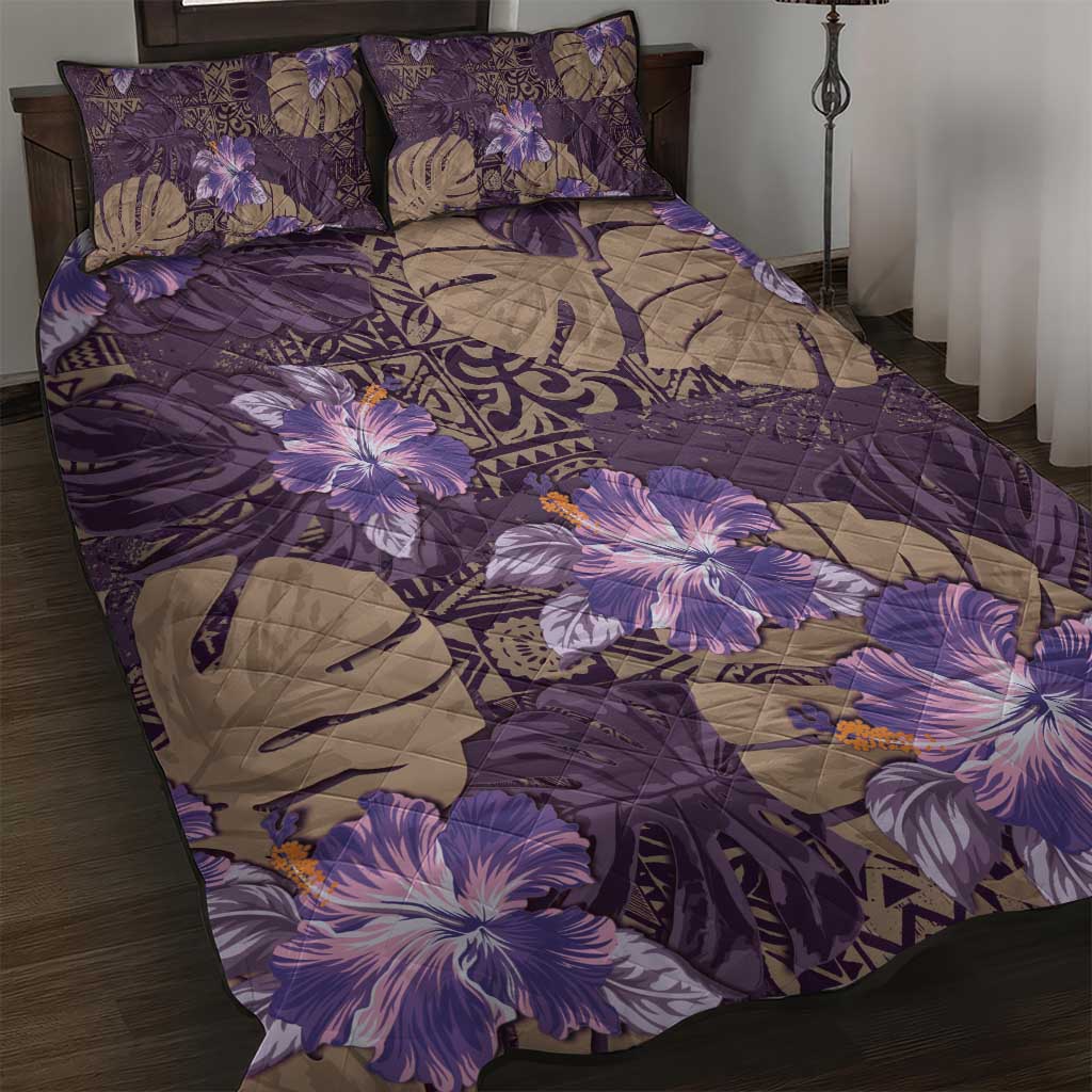 Hawaii Quilt Bed Set Purple Polynesian Monstera Patterns DT05 Purple - Polynesian Pride