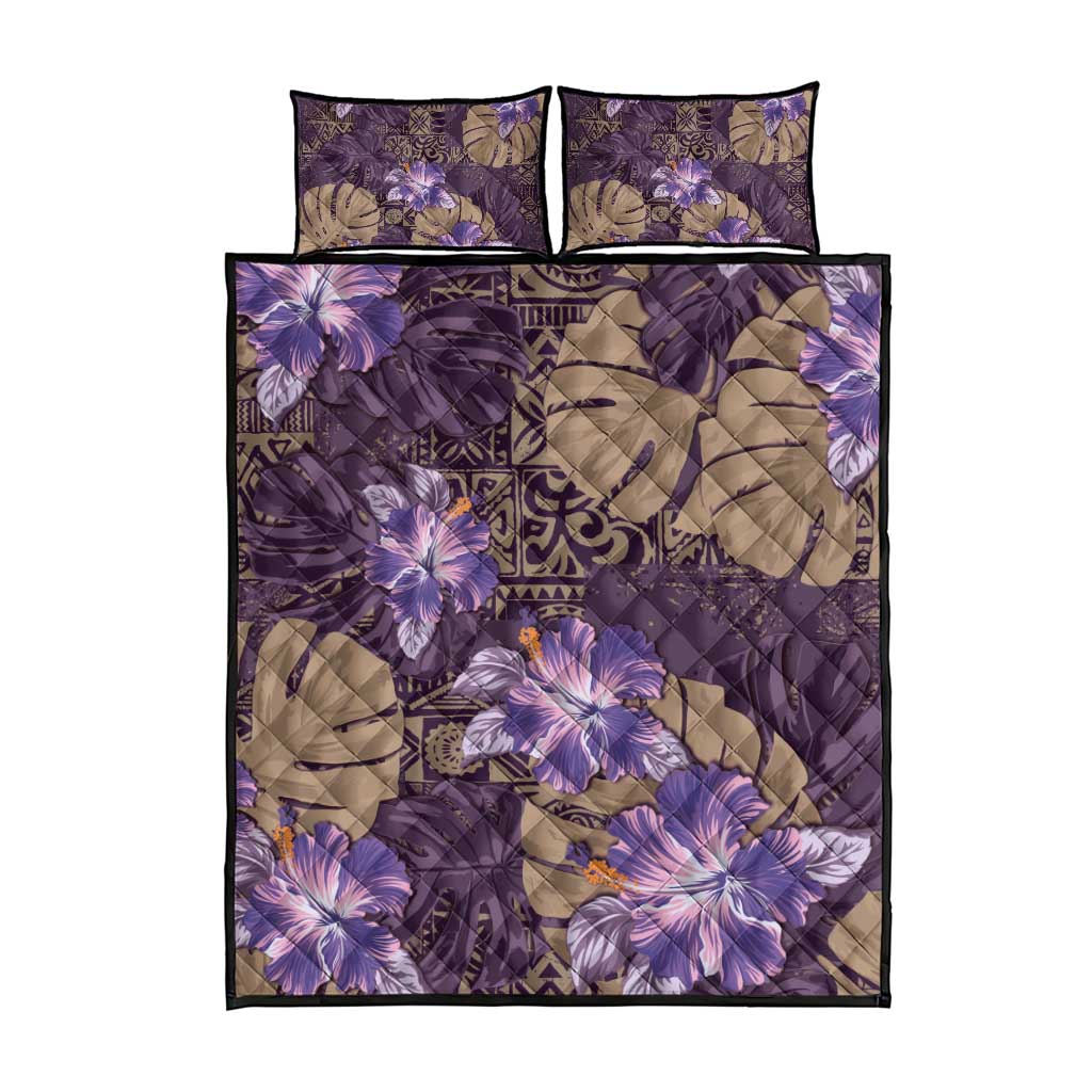 Hawaii Quilt Bed Set Purple Polynesian Monstera Patterns DT05 - Polynesian Pride
