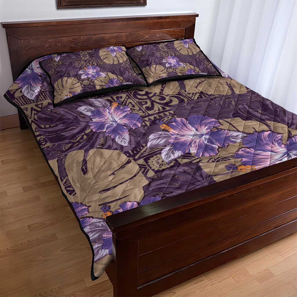 Hawaii Quilt Bed Set Purple Polynesian Monstera Patterns DT05 - Polynesian Pride