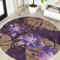 Hawaii Round Carpet Purple Polynesian Monstera Patterns DT05 Purple - Polynesian Pride