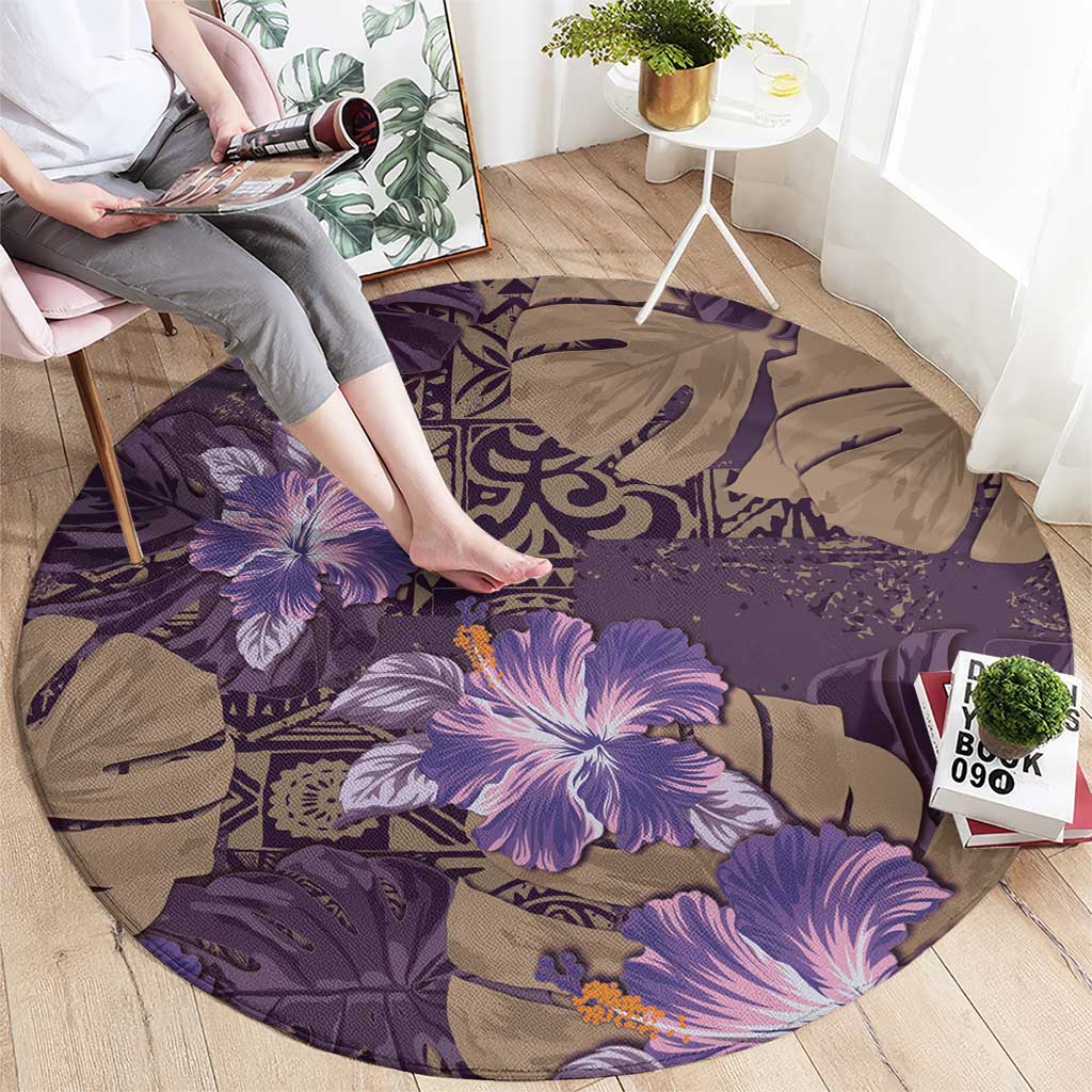 Hawaii Round Carpet Purple Polynesian Monstera Patterns DT05 - Polynesian Pride