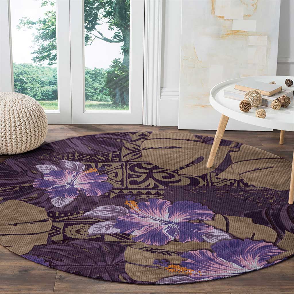 Hawaii Round Carpet Purple Polynesian Monstera Patterns DT05 - Polynesian Pride