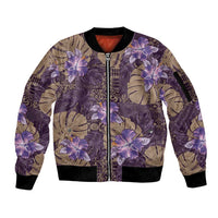 Hawaii Sleeve Zip Bomber Jacket Purple Polynesian Monstera Patterns DT05 Unisex Purple - Polynesian Pride