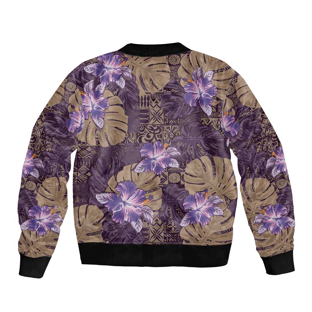 Hawaii Sleeve Zip Bomber Jacket Purple Polynesian Monstera Patterns DT05 - Polynesian Pride