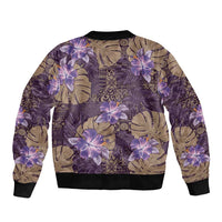 Hawaii Sleeve Zip Bomber Jacket Purple Polynesian Monstera Patterns DT05 - Polynesian Pride