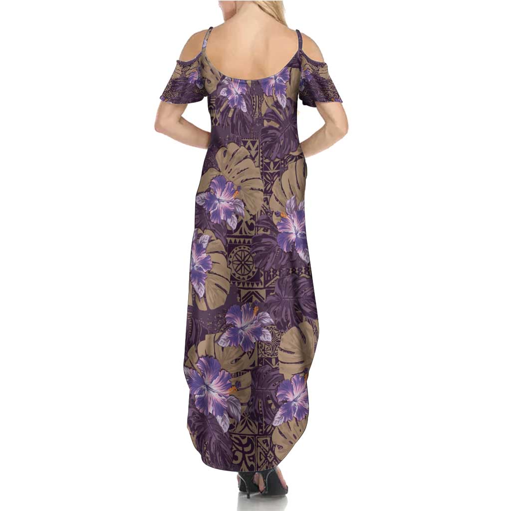 Hawaii Summer Maxi Dress Purple Polynesian Monstera Patterns DT05 - Polynesian Pride