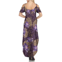 Hawaii Summer Maxi Dress Purple Polynesian Monstera Patterns DT05 - Polynesian Pride