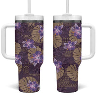 Hawaii Tumbler With Handle Purple Polynesian Monstera Patterns DT05 One Size: 40 oz Purple - Polynesian Pride