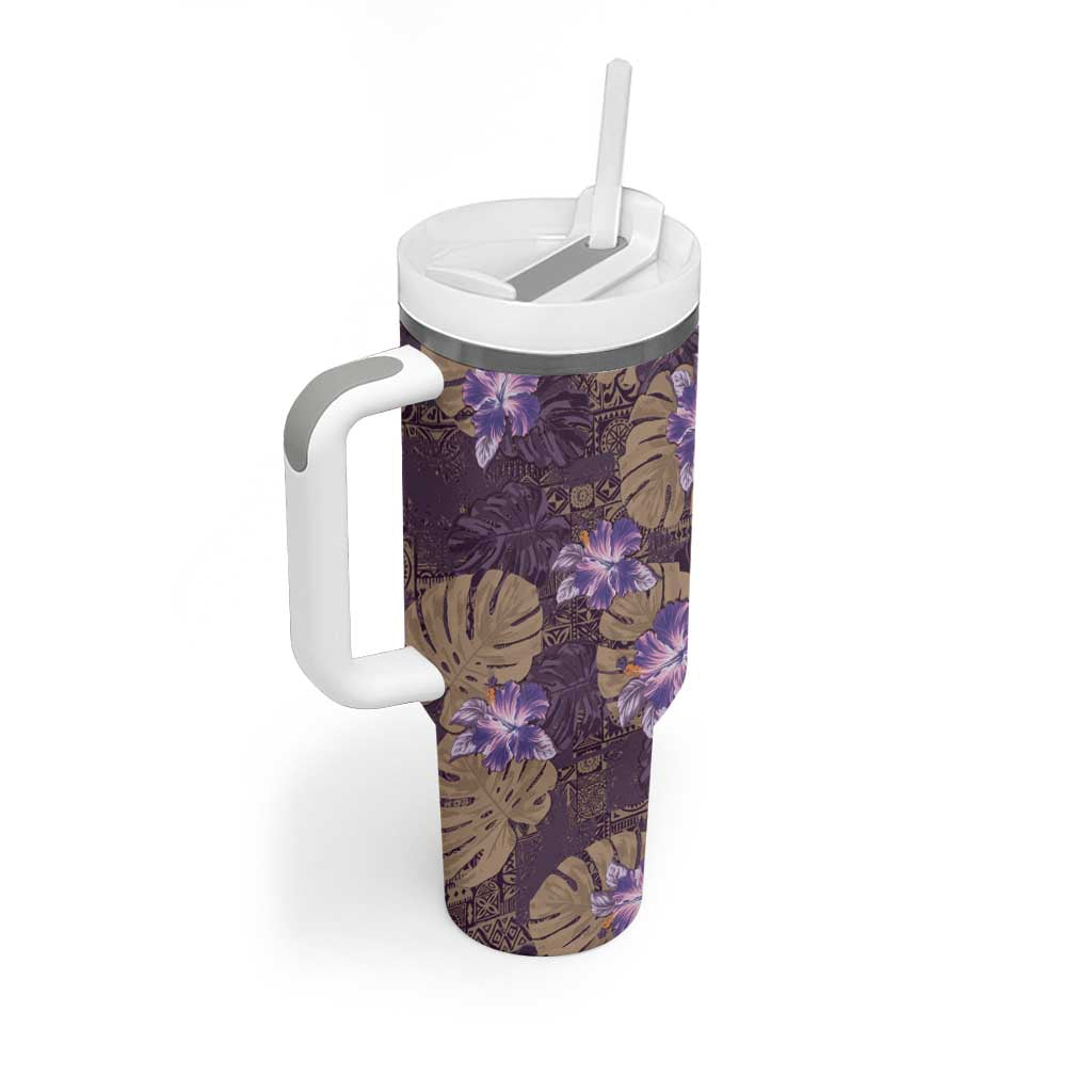 Hawaii Tumbler With Handle Purple Polynesian Monstera Patterns DT05 - Polynesian Pride