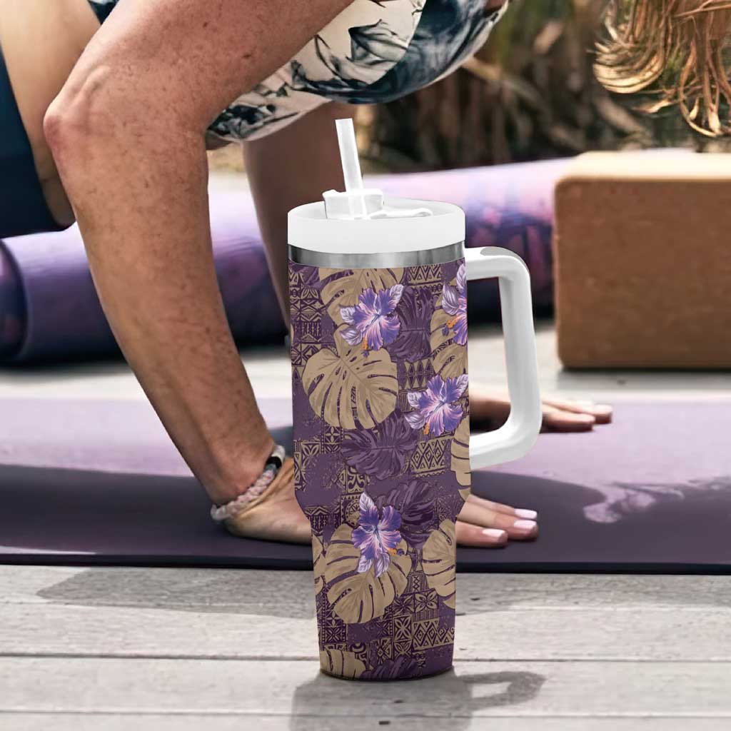 Hawaii Tumbler With Handle Purple Polynesian Monstera Patterns DT05 - Polynesian Pride