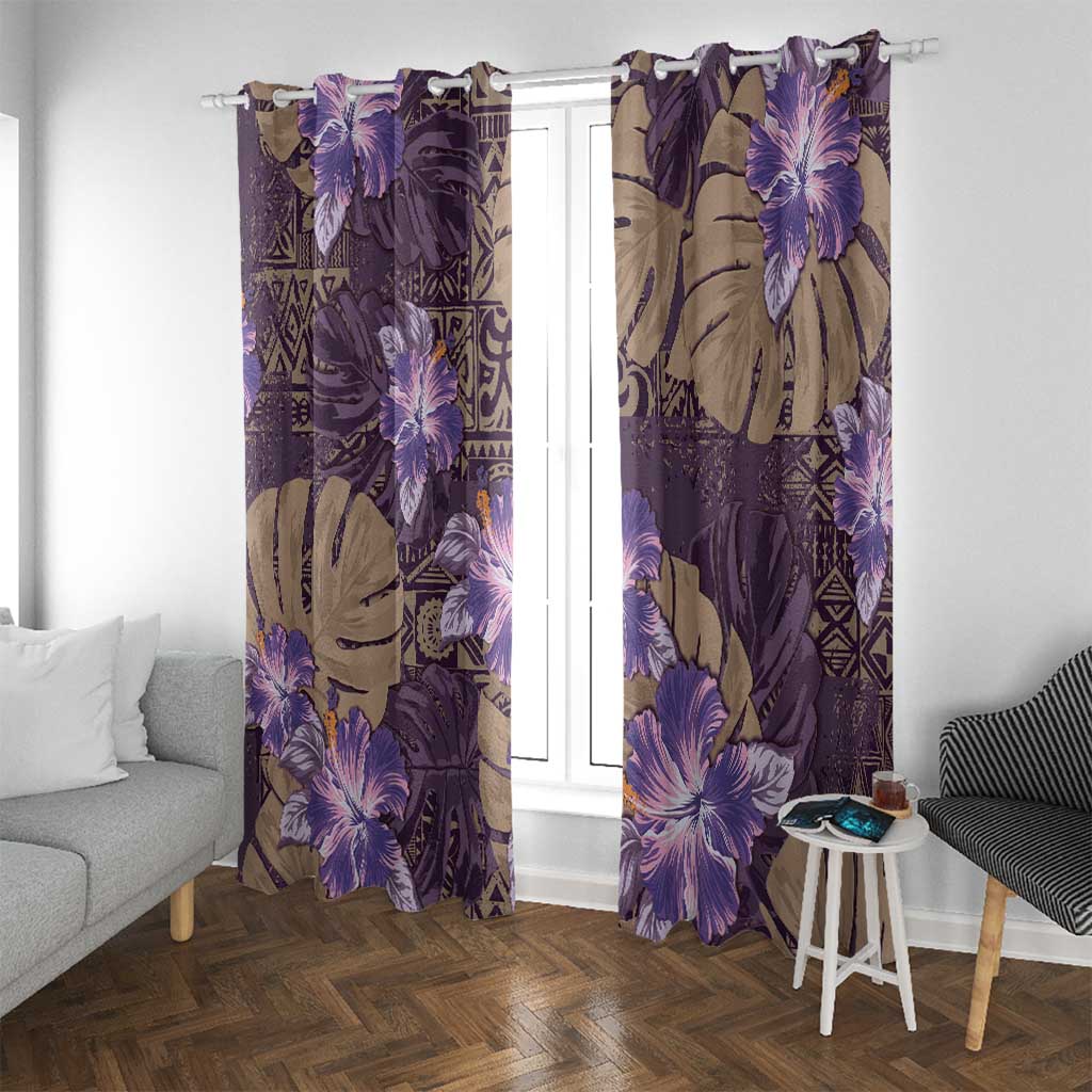 Hawaii Window Curtain Purple Polynesian Monstera Patterns DT05 With Grommets Purple - Polynesian Pride