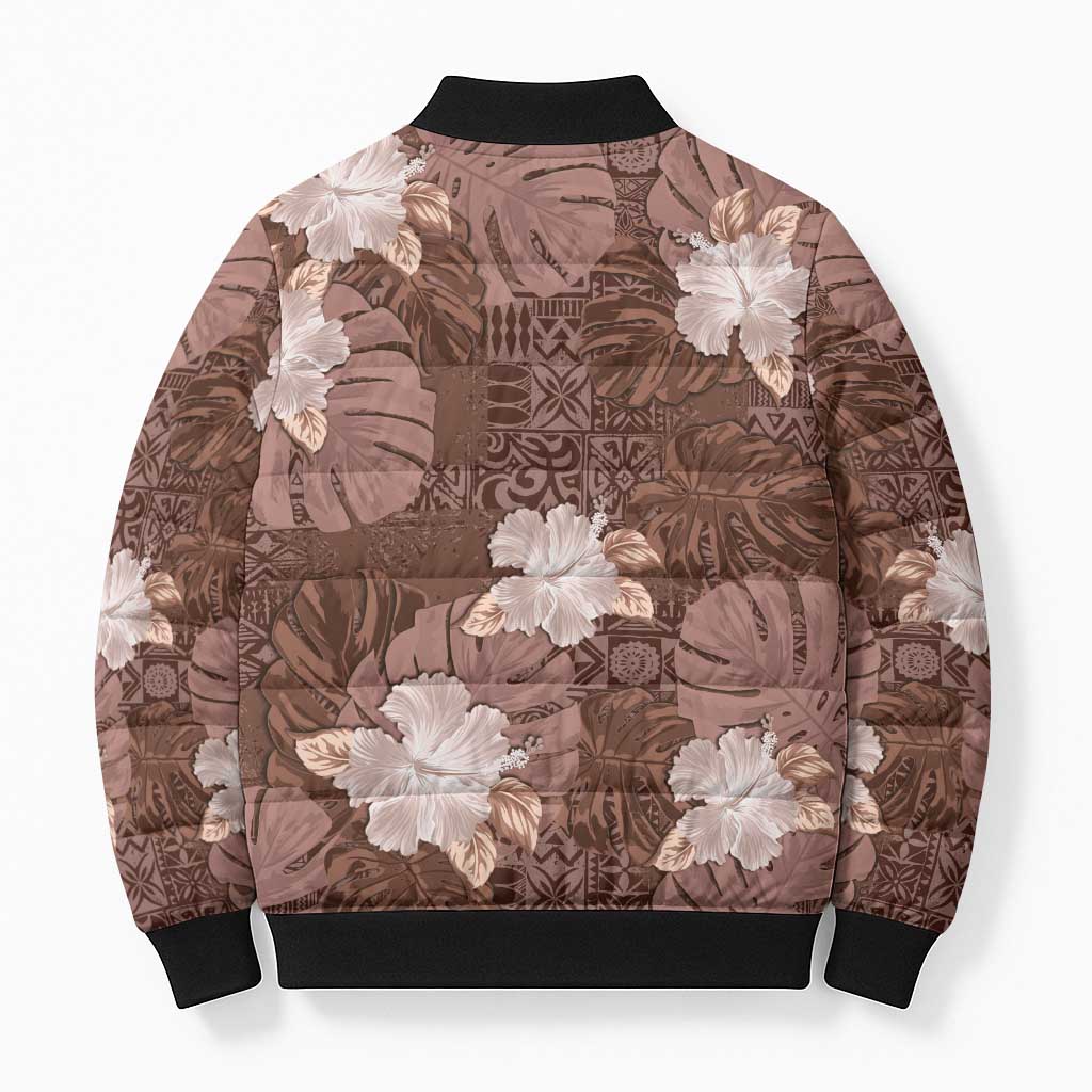 Hawaii Bomber Puffer Jacket Brown Polynesian Monstera Patterns DT05 - Polynesian Pride