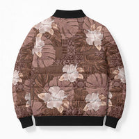 Hawaii Bomber Puffer Jacket Brown Polynesian Monstera Patterns DT05 - Polynesian Pride