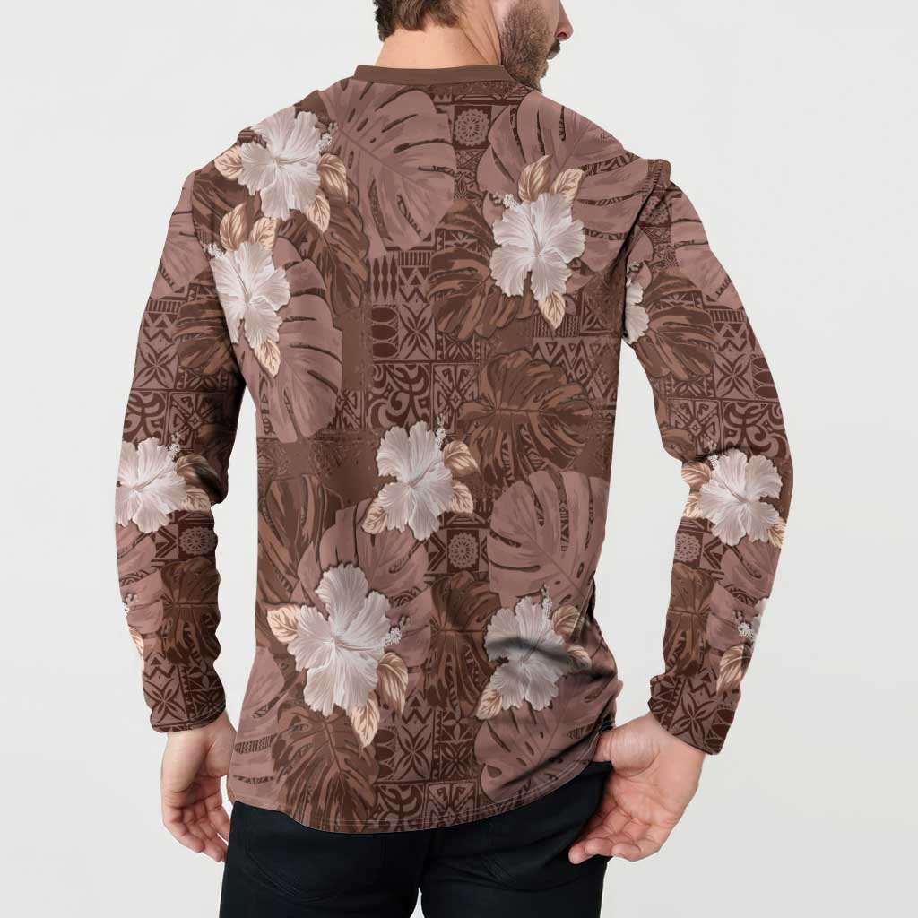 Hawaii Button Sweatshirt Brown Polynesian Monstera Patterns DT05 - Polynesian Pride