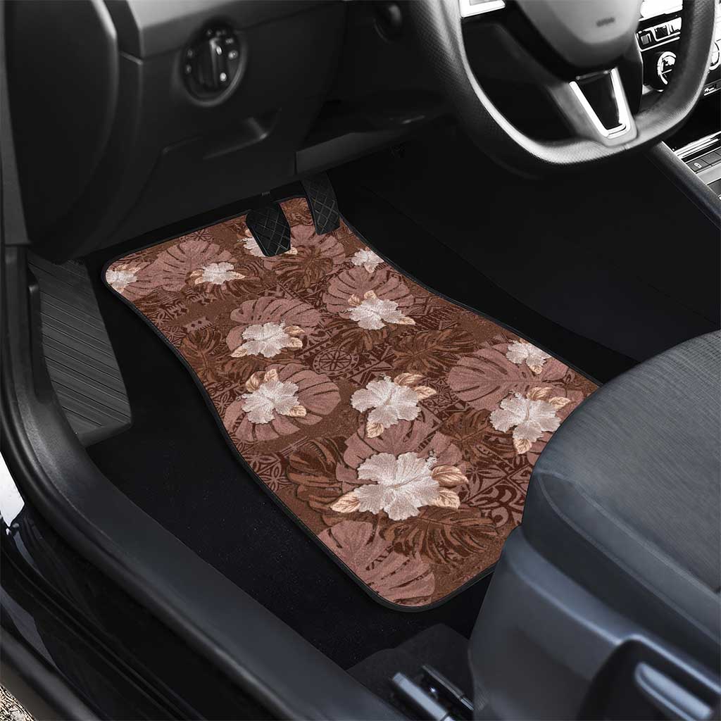 Hawaii Car Mats Brown Polynesian Monstera Patterns DT05 - Polynesian Pride