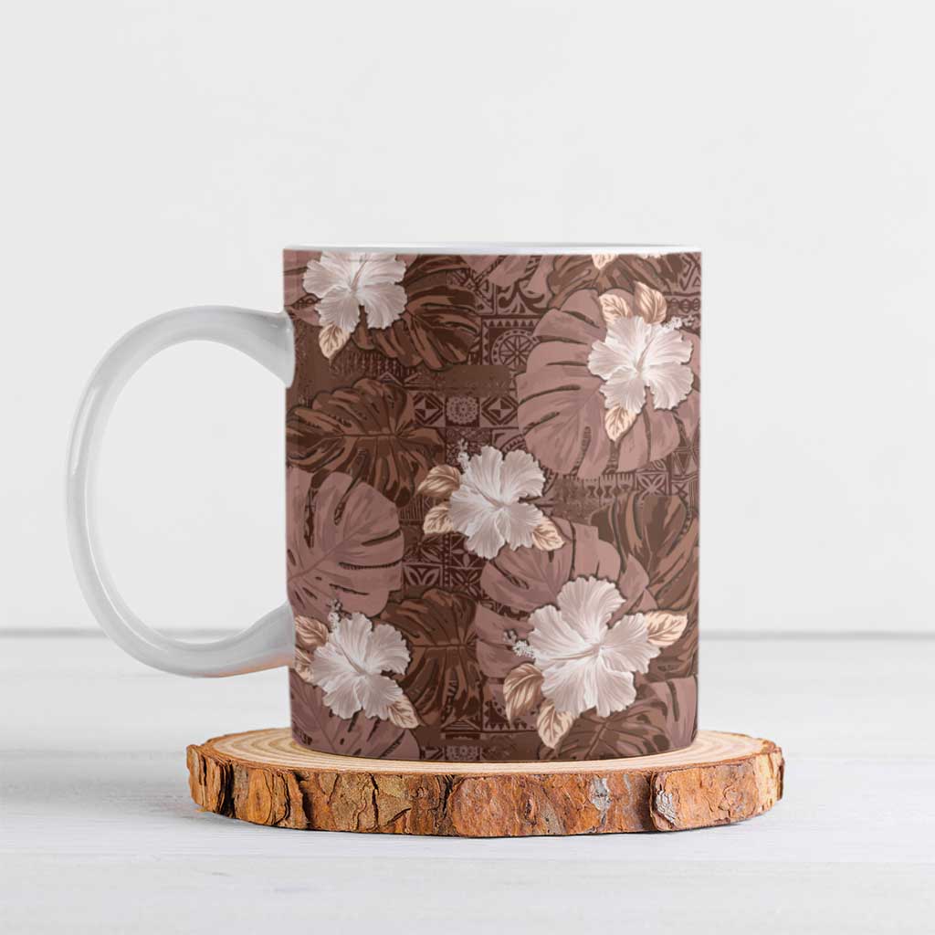 Hawaii Ceramic Mug Brown Polynesian Monstera Patterns DT05 Brown - Polynesian Pride