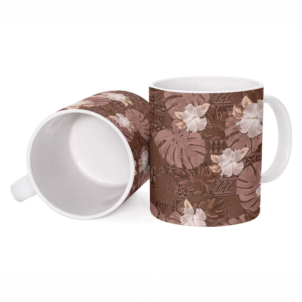 Hawaii Ceramic Mug Brown Polynesian Monstera Patterns DT05 - Polynesian Pride