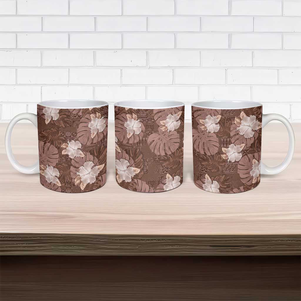 Hawaii Ceramic Mug Brown Polynesian Monstera Patterns DT05 - Polynesian Pride