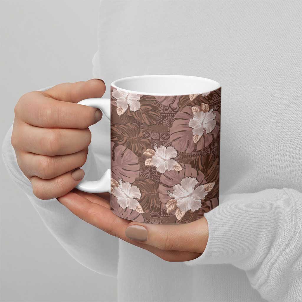 Hawaii Ceramic Mug Brown Polynesian Monstera Patterns DT05 - Polynesian Pride