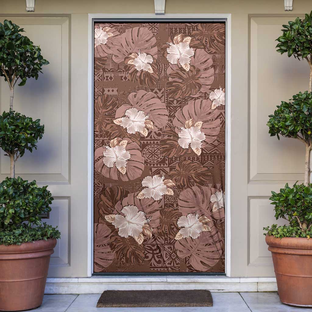 Hawaii Door Cover Brown Polynesian Monstera Patterns DT05 Brown - Polynesian Pride