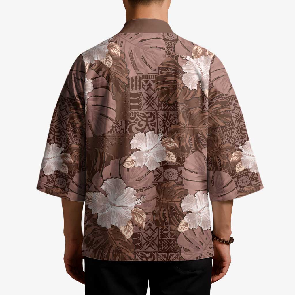 Hawaii Kimono Brown Polynesian Monstera Patterns DT05 - Polynesian Pride