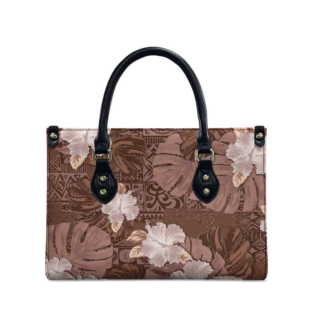Hawaii Leather Bag Brown Polynesian Monstera Patterns DT05 - Polynesian Pride