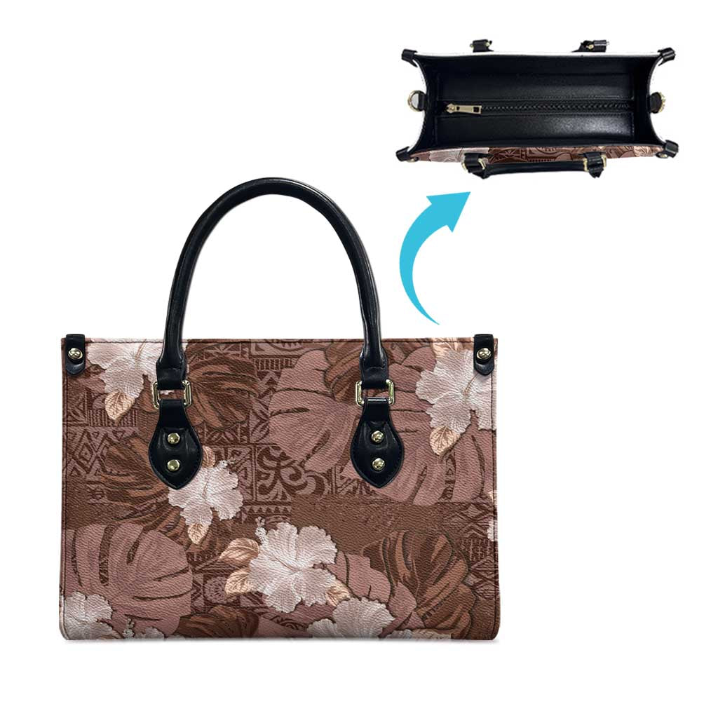 Hawaii Leather Bag Brown Polynesian Monstera Patterns DT05 - Polynesian Pride