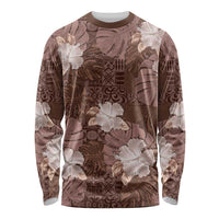 Hawaii Long Sleeve Shirt Brown Polynesian Monstera Patterns DT05 Unisex Brown - Polynesian Pride