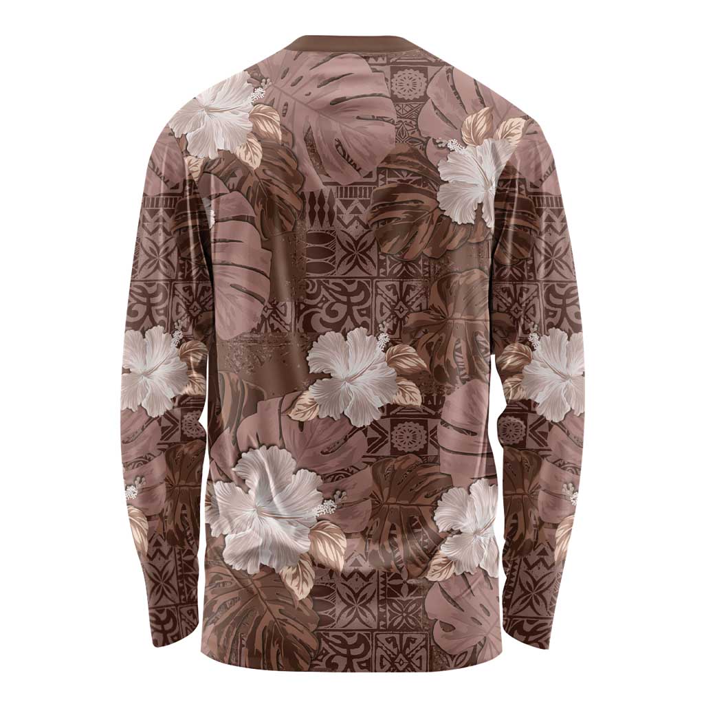 Hawaii Long Sleeve Shirt Brown Polynesian Monstera Patterns DT05 - Polynesian Pride