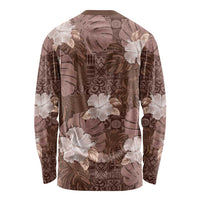 Hawaii Long Sleeve Shirt Brown Polynesian Monstera Patterns DT05 - Polynesian Pride