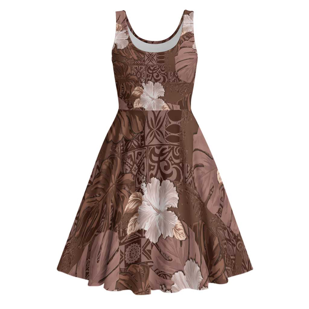 Hawaii Midi Dress Brown Polynesian Monstera Patterns DT05 Brown - Polynesian Pride