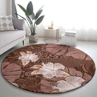 Hawaii Round Carpet Brown Polynesian Monstera Patterns DT05 - Polynesian Pride